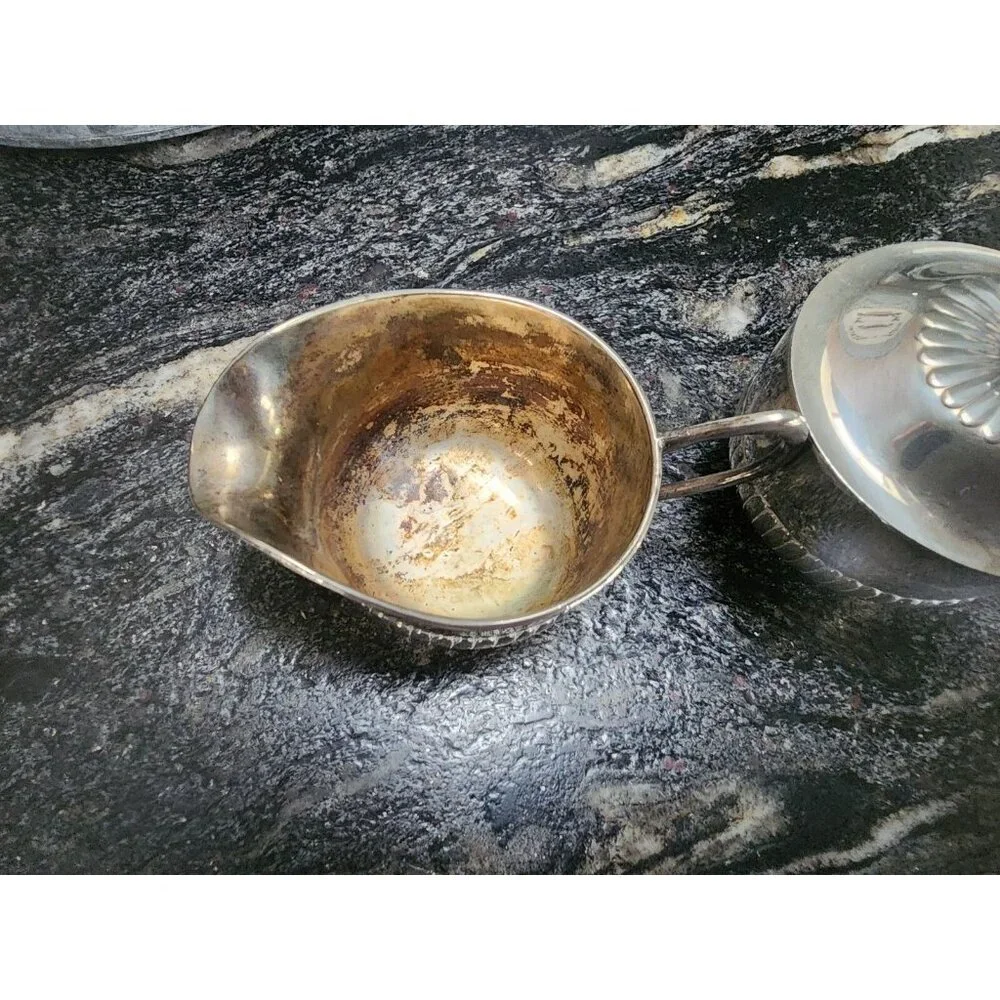 Vintage E.P Antimony Cream and Sugar Set Art Deco Style Silver Plate - Picture 2 of 4